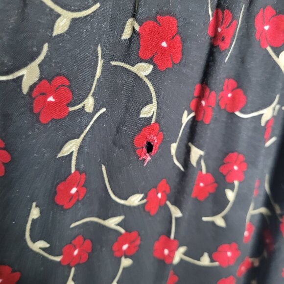Vintage 90s black red moody witchy floral modest tie back maxi dress 14 FLAW - Picture 8 of 9
